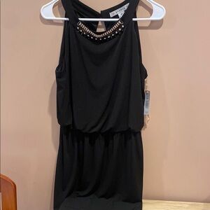 NWT aa studio Black Sleeveless Dress with Beaded Neckline